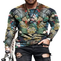 Muška majica s okruglim vratom majica s cvjetnim printom ležerna bluza osnovna majica dugih rukava svijetloplava
