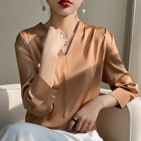 Svilena satenska košulja s dugim rukavima Žene mekane udobne V-izrez Top Elegant Bluza