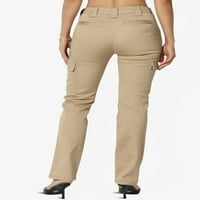 Ženske radne školske teretne hlače visoke rastezljive keper tkanine uske ravne teretne hlače