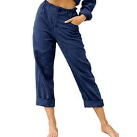Ženske hlače na rasprodaji Ženske casual obične hlače s džepovima i gumbima elastični pojas udobne ravne hlače