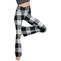 Joga hlače širokih nogavica za žene Plus size Modne joga hlače s printom karirane sportske tajice visokog struka