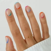 Pritisnite na nokte kratke četvrtaste nokte s francuskim vrhom šarene gradijentne ružičaste boje uklonjive naljepnice