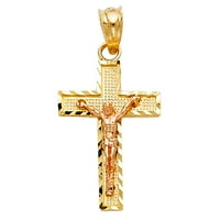 Privjesak-šarm od dvobojnog čistog zlata od 14 karata s Isusovim raspećem i ogrlicom od pšeničnog lanca-22