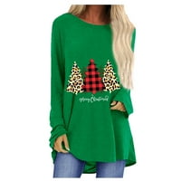 Ženske božićne košulje dugih rukava casual FShion Crew Neck Slatki grafički print bluze Drvaste labave fit pulover