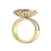 Prirodni prsten od breskve i ruže od Morganita od 3 karata s dijamantima od žutog zlata od 14 karata, Vintage