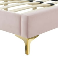 Krevet za krevet s baršunastom platformom u ružičastoj boji
