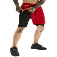 Muške casual sportske kratke hlače za trčanje s džepom brzo sušeće dvoslojne kratke hlače za fitness, trenirke