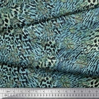 Plava pamučna Batiste Tkanina od leoparda i pauna s otiskom životinjske kože širine dvorišta