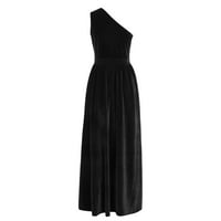 Moderna ženska elegantna seksi haljina Na jedno rame jednobojna duga haljina sa suknjom, Crna, Ohl
