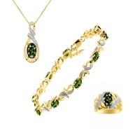 Nakit za žene, teniska narukvica, prsten i ogrlica od srebrnog žutog zlata, dijamantni dragulj, 7 -8 Podesivi