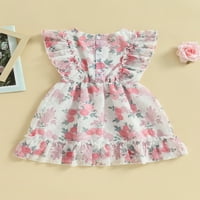 Haljine A kroja za djevojčice u dobi od 4 do 5 godina, 6 do 7 godina, ljetna haljina s okruglim vratom s cvjetnim