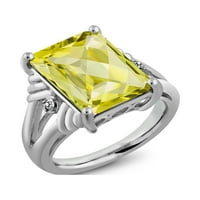 Kralj dragulja 6K osmerokut u stupnjevitom uzorku, žuti limunski Kvarc, bijeli dijamant, srebrni prsten