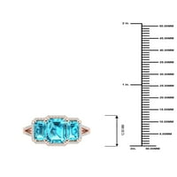 Imperijalni dragulj 10K ružičasto zlato smaragdni izrezani švicarski plavi topaz ct tw dijamant tri kamena halo