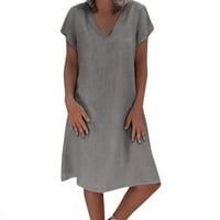 Ženske ljetne haljine - ležerna jednobojna haljina s izrezom u obliku slova u i kratkim rukavima, siva