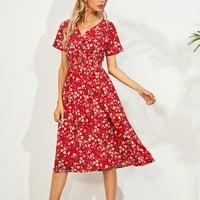 Haljine za žene ljetna ležerna cvjetna haljina s izrezom u obliku slova u, pripijena haljina kratkih rukava ispod