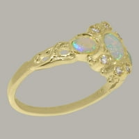 9-karatni prsten od žutog zlata britanske proizvodnje s prirodnim opalom i kubičnim cirkonijem ženski zaručnički