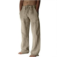Muške hlače od pamuka i lana s elastičnim elastičnim strukom, prozračne udobne mekane Ležerne hlače za plažu,