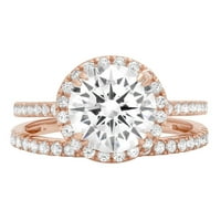 2 karatni okrugli dijamant, prirodni kultivirani 14-karatni ružičasti zlatni dijamant, zaručnički prsten, vjenčani