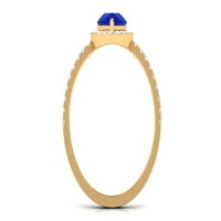 Žene 1. CT CUR CUT LAB stvorio je plavi safirski vintage inspirirani prsten s moissanitskim naglaskom, 14k žuto