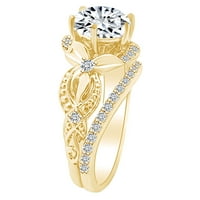 2. Karat okrugli oblik Moissanite & Natural Diamond Cvjetni zaručnički prsten 14K Čvrsto žuto zlato veličine-7,5