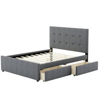 Kraljica veličina posteljina mekana platforma krevet s dvije ladice, siva