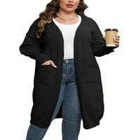 Ženski kaput s otvorenim prednjim dijelom, kardigan s dugim rukavima, topla jakna, svečana crna 3 inča
