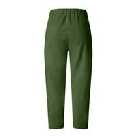 ;/ Ženske casual ravne široke pamučne i lanene hlače visokog struka, vojne zelene hlače s printom;