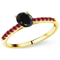 Gem Stone King 1. Ct ovalna crna safir crvena stvorena rubin 10k žuto zlato prsten