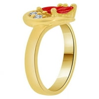 14k žuto zlato, maštoviti mali klasterski prsten izrezan dk crveni cz jan sintetički rodni kamenčine veličine