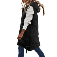 Ženski dugi zimski kaput s kapuljačom prsluk s kapuljačom topli donji široki kaput bez rukava s džepovima prošiveni