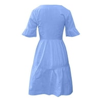 Ljetne haljine za žene, mini sunčana haljina kratkih rukava s izrezom u obliku slova u i printom vretenca, Ležerne