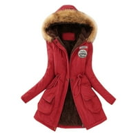 Puntoco Plus Veličina kaputa, zimske ženske jakne s kaputama s kapuljačom Slim zima nadmašuju kaputi crveni