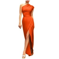 Yubatuo žensko jedno rame podijeljeno bodycon solidna boja maxi haljina seksi elegantna zabava bez rukava duge