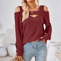 Ženska majica dugih rukava trendi vrhovi s ravnim vratom obične Ležerne bluze majica bez rukava džemper s ramena