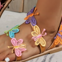 Modne ženske sandale s ravnim potplatom i laganim potplatom bez kopča U Stilu A-liste sa šarenim pletenim leptirom