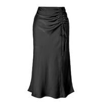 Žene Elegantne visoke struke ruširane satene satene ljetne suknje duge suknje suknja