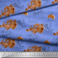 Plava rajonska šifonska tkanina s tekstom i mapom Europe, tkanina Za uređenje putovanja s otiskom širine dvorišta