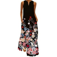 Miayilima Mini haljine za žene Ljeto casual cvjetni print bez rukava V-Neck Maxi labava haljina Boho Beach Long