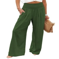 Ženska odjeća za slobodno vrijeme, hlače visokog struka, široke palazzo hlače, casual hlače, Casual hlače, zelena