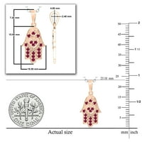 Kolekcija; Okrugli rubinski Privjesak Hamsa Ručno Izrađen s dvostrukim srcem za žene na srebrnom lancu od ružičastog