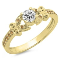 Kolekcija 0. Zaručnički prsten od šampanjca i bijelog dijamanta od 14 karata, žuto zlato, veličina 10