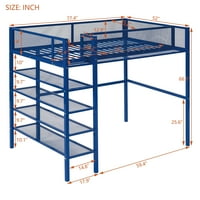 Euroco blizanačka veličina metalni potkrovni krevet s četiri sloj polica i žičane bočne pohrane, plava
