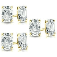 Pariški nakit 14k žuto zlato, 4k Assher bijeli Safir, set od tri obložene naušnice