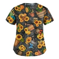 Ženske majice, Ženske bluze s cvjetnim izrezom u obliku slova U i kratkim rukavima, Ležerne košulje za žene, crne