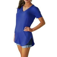 Leylayray Womens bluza ženska modna modna bluza plus solidna majica s V-izrezom kratki rukavi gornji plavi xxxl