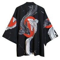 Tking Fashion Mung's Ink slikati Stil Stil Print Brzi suhi kimono kardigan sa sedam dijelova rukava - Black L