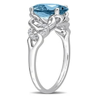 1- Carat T.G.W. Ovalno izrezana London Blue Topaz i okrugli dijamantni naglasak 10kt bijelog zlata OVAL LINK prsten