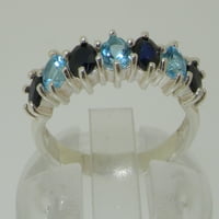 Ženski prsten vječnosti s prirodnim plavim topazom i safirom od bijelog zlata 10K britanske proizvodnje-Veličina