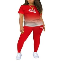 Ženska Trenirka s kratkim rukavima, dvodijelni set dugih hlača, sportske crvene hlače s kratkim rukavima, Okrugli