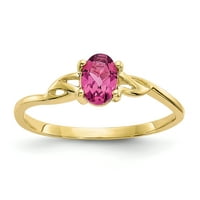 Karatni prirodni ružičasti turmalinski prsten od žutog zlata